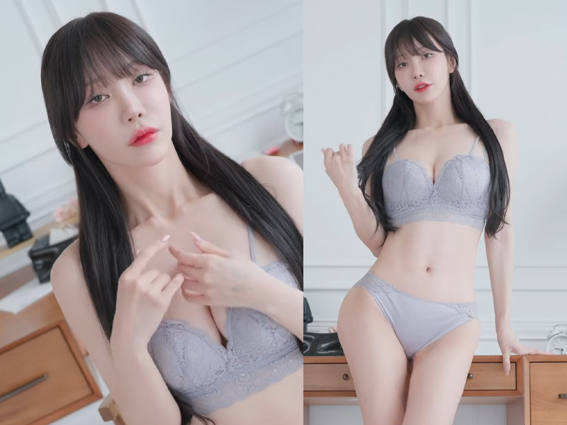 Bikini underwear Lookbook người mẫu Hàn Quốc Kyul mặc đồ lót xám gợi cảm